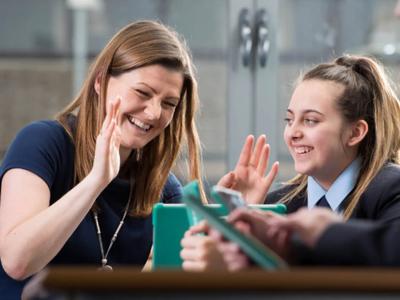 two pupils using LbQ secondary science